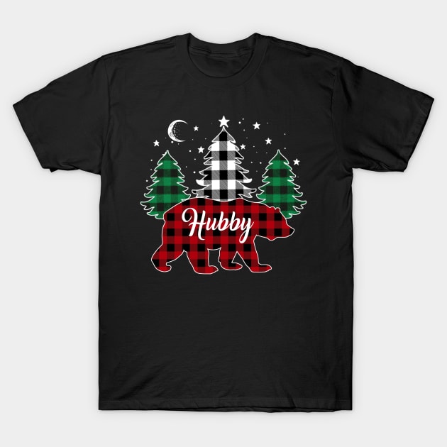 Hubby Bear Buffalo Red Plaid Matching Family Christmas T-Shirt by Marang